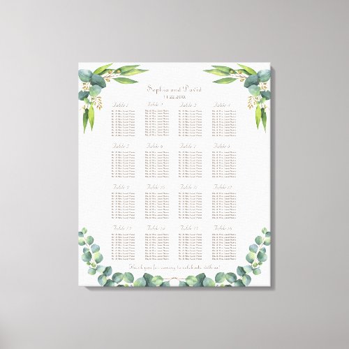 Exotic Eucalyptus Leaves Wedding Seating Chart Canvas Print