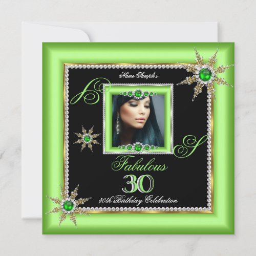 Exotic Fabulous 30 Lime Silver Snowflake Photo Invitation