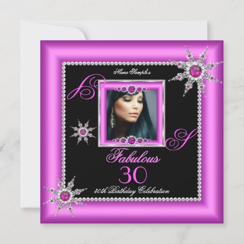 Exotic Fabulous 30 Pink Silver Snowflake Photo Invitation