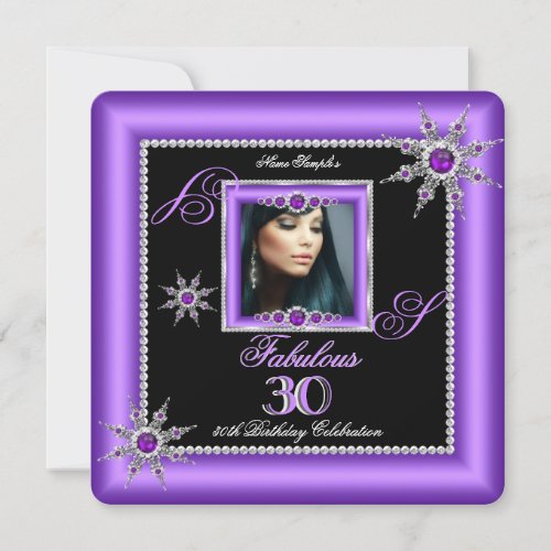 Exotic Fabulous 30 Purple Silver Snowflake Photo Invitation