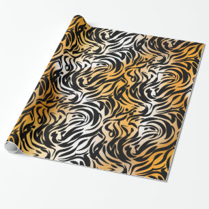 Exotic Fantasy Animal Print Tiger and Zebra Wrapping Paper