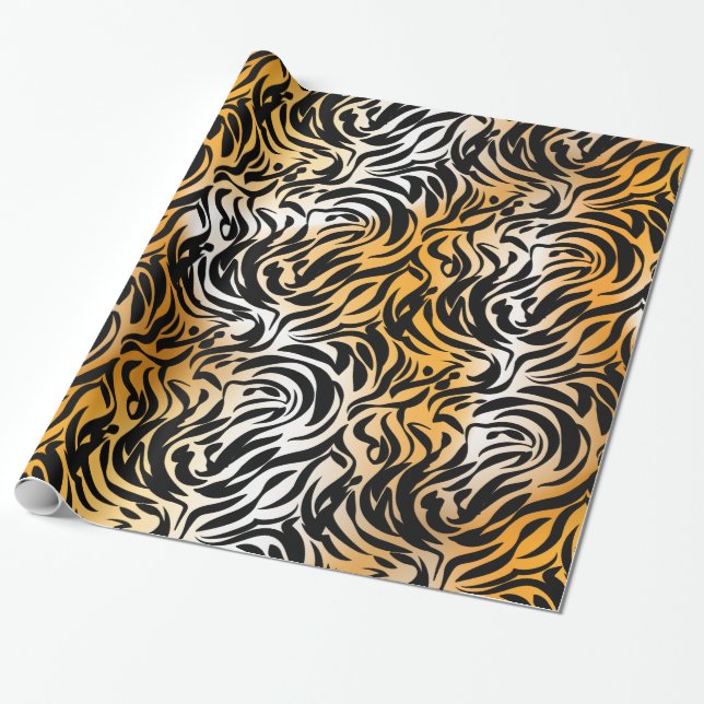 Exotic Fantasy Animal Print Tiger and Zebra Wrapping Paper (Unrolled)