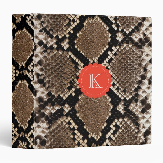 Exotic Faux Snake Skin Pattern Monogram 3 Ring Binder (Front/Spine)