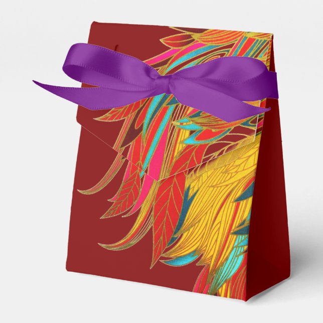 Exotic Feathers Red Favor Boxes (Front Side)