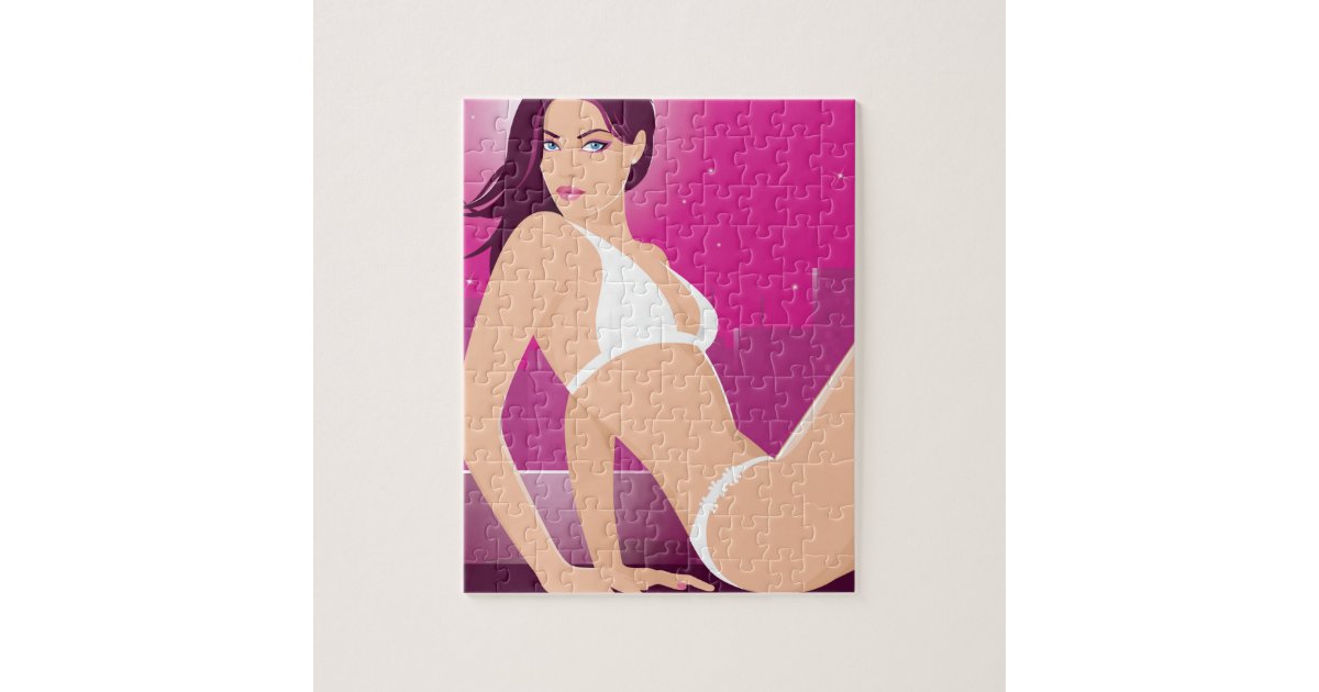 Exotic Female Model Wearing a White Bikini Jigsaw Puzzle