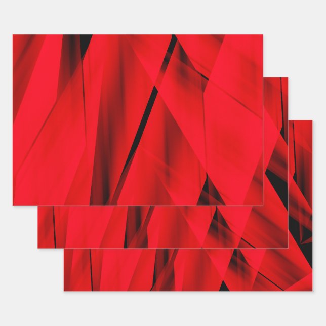 Exotic Flaming Red Trendy Abstract Design Wrapping Paper Sheets (Set)