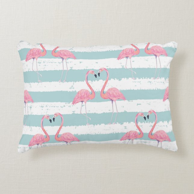 Exotic Flamingo Striped Background Pattern Accent Pillow (Front)