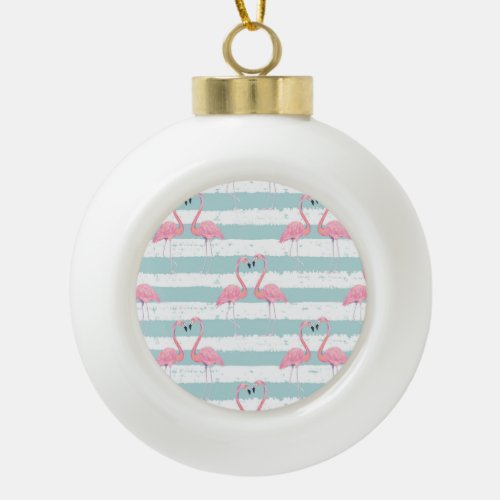 Exotic Flamingo Striped Background Pattern Ceramic Ball Christmas Ornament