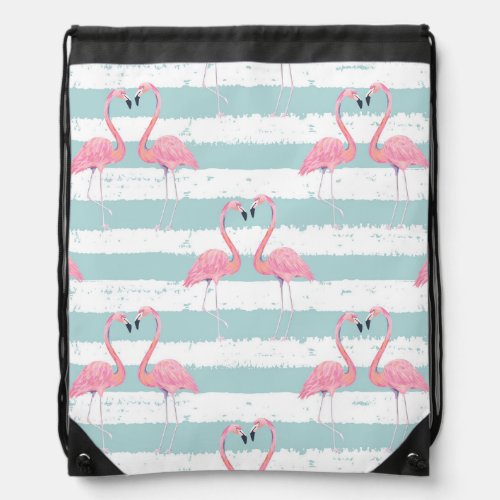 Exotic Flamingo Striped Background Pattern Drawstring Bag