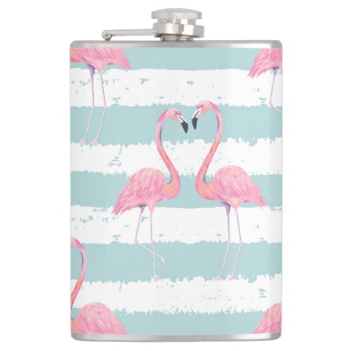 Exotic Flamingo Striped Background Pattern Flask