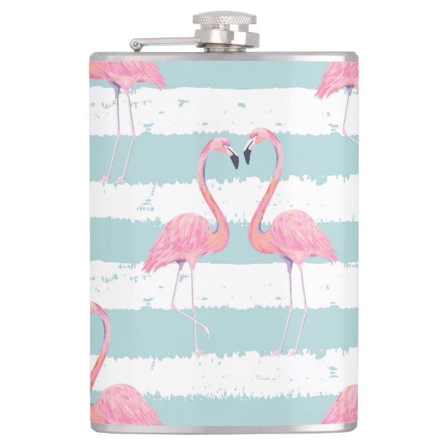 Exotic Flamingo Striped Background Pattern Flask (Front)