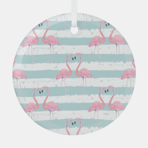 Exotic Flamingo Striped Background Pattern Glass Ornament