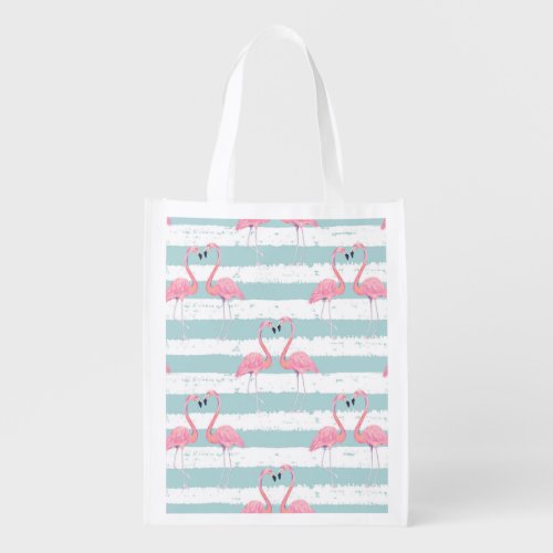 Exotic Flamingo Striped Background Pattern Grocery Bag