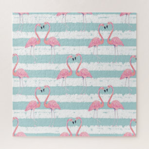 Exotic Flamingo Striped Background Pattern Jigsaw Puzzle