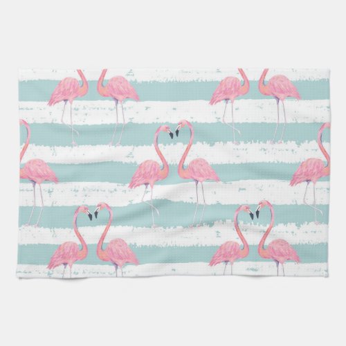 Exotic Flamingo Striped Background Pattern Kitchen Towel