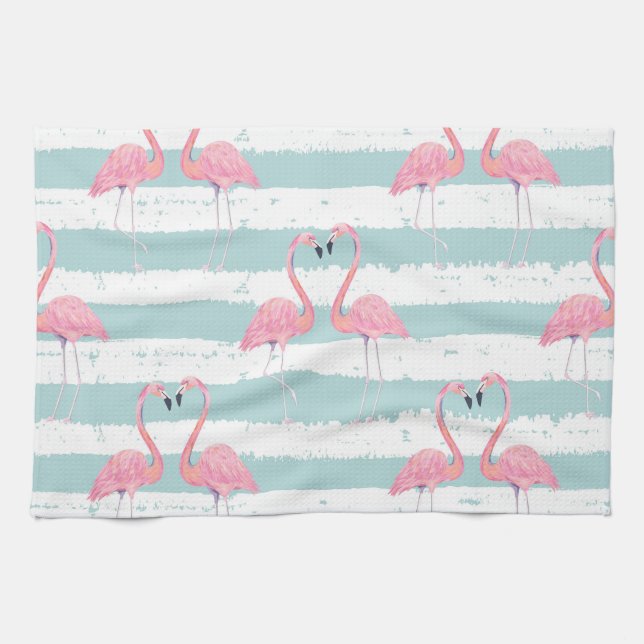 Exotic Flamingo Striped Background Pattern Kitchen Towel (Horizontal)