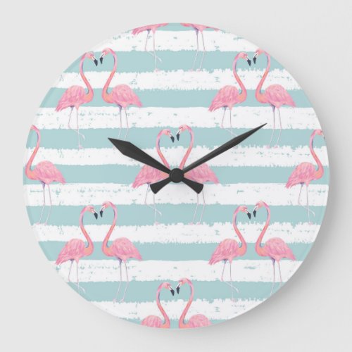 Exotic Flamingo Striped Background Pattern Large Clock