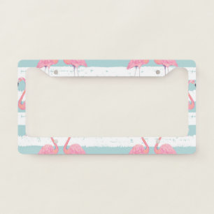 Exotic Flamingo Striped Background Pattern License Plate Frame