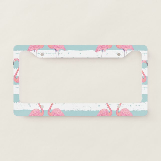 Exotic Flamingo Striped Background Pattern License Plate Frame (Front)
