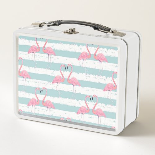 Exotic Flamingo Striped Background Pattern Metal Lunch Box