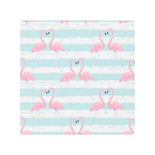 Exotic Flamingo Striped Background Pattern Metal Print
