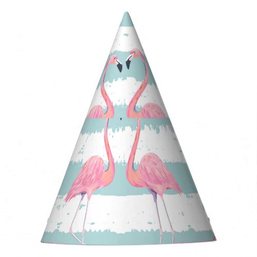 Exotic Flamingo Striped Background Pattern Party Hat