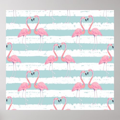 Exotic Flamingo Striped Background Pattern Poster