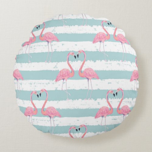 Exotic Flamingo Striped Background Pattern Round Pillow