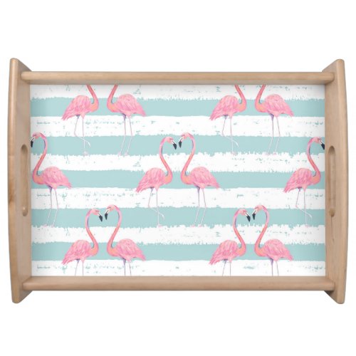 Exotic Flamingo Striped Background Pattern Serving Tray