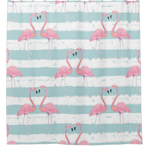 Exotic Flamingo Striped Background Pattern Shower Curtain