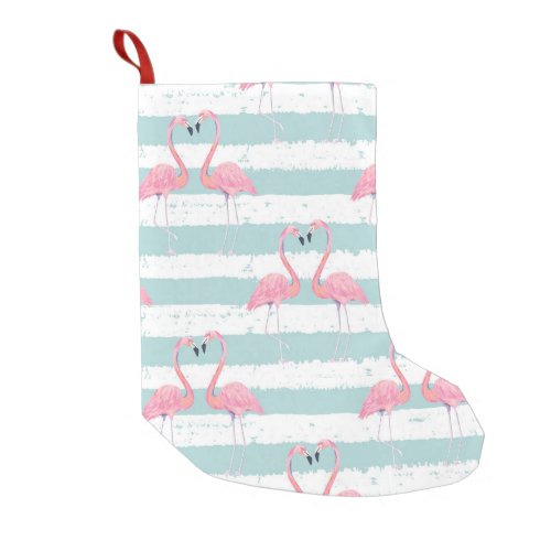 Exotic Flamingo Striped Background Pattern Small Christmas Stocking