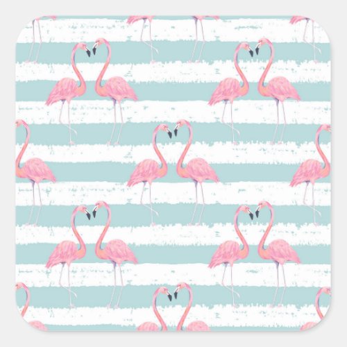 Exotic Flamingo Striped Background Pattern Square Sticker