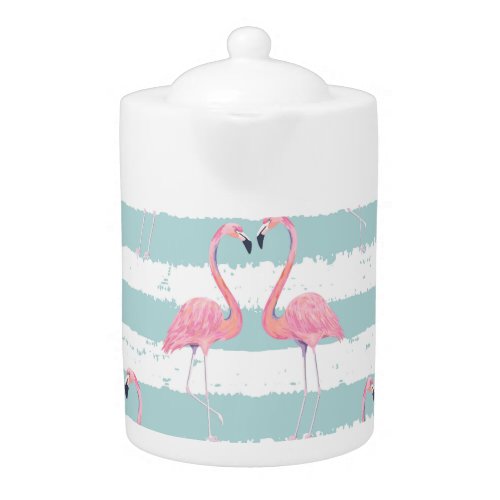 Exotic Flamingo Striped Background Pattern Teapot