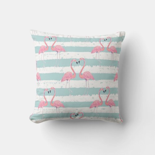 Exotic Flamingo Striped Background Pattern Throw Pillow