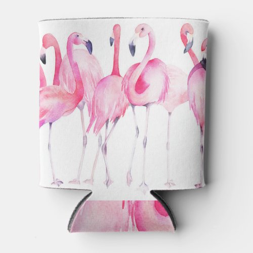 Exotic Flamingo Summer Watercolor Print Can Cooler