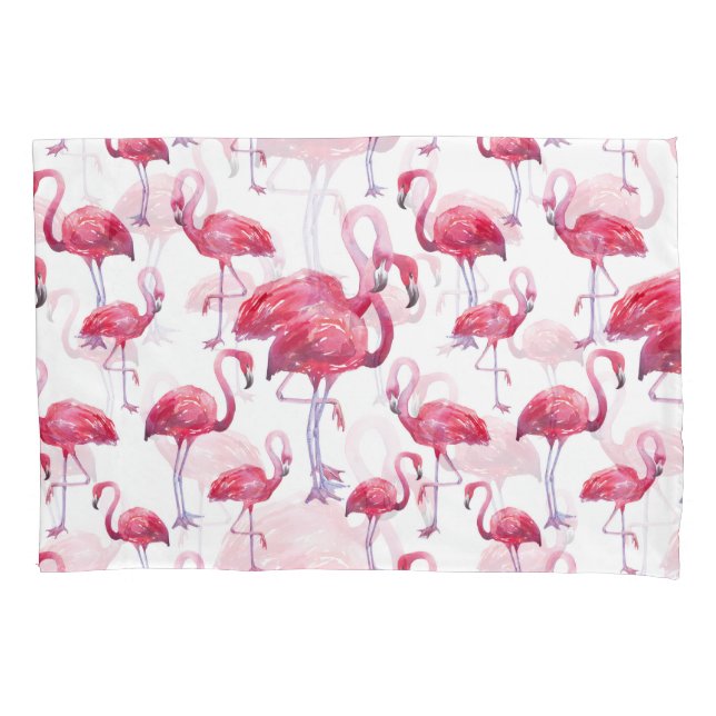 Exotic Flamingo Watercolor Bird Pillow Case (Front)