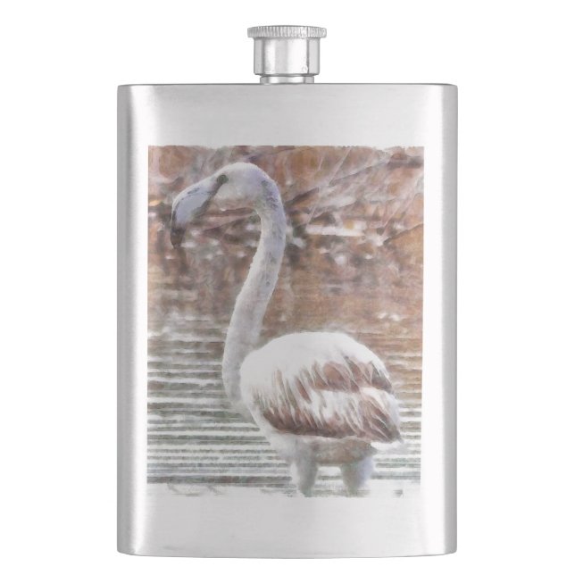 Exotic Flamingo Watercolor Flask (Front)
