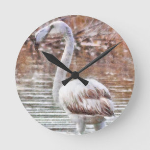 Exotic Flamingo Watercolor Round Clock