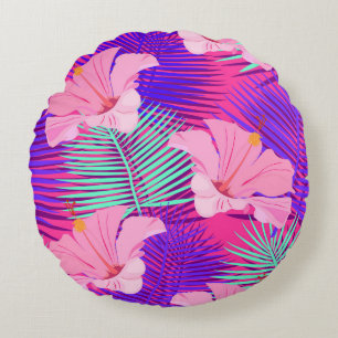 Exotic Flamingos: Tropical Pink Vintage. Round Pillow