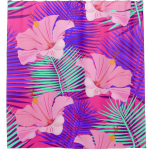Exotic Flamingos: Tropical Pink Vintage. Shower Curtain