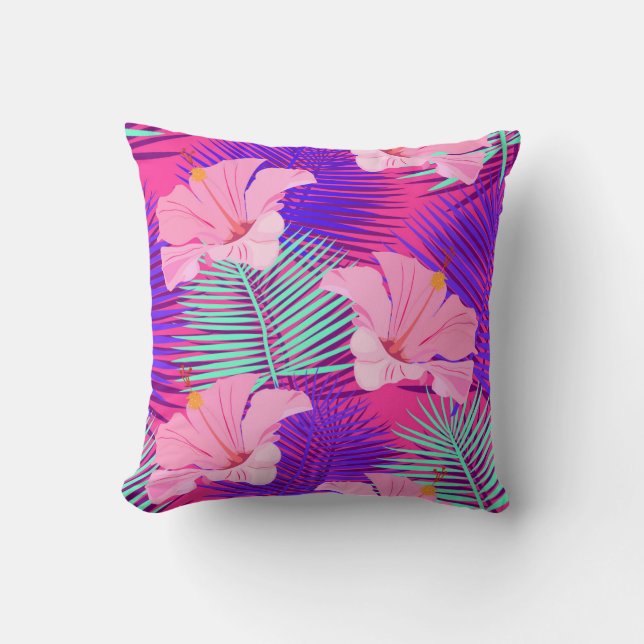 Exotic Flamingos: Tropical Pink Vintage. Throw Pillow (Front)