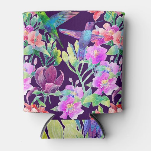 Exotic Flora and Fauna Seamless Pattern Can Cooler