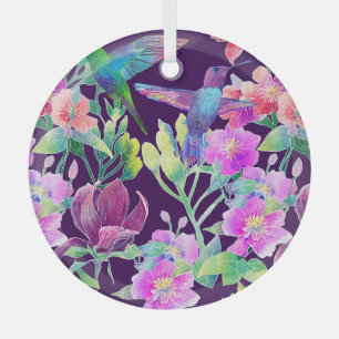 Exotic Flora and Fauna: Seamless Pattern Glass Ornament