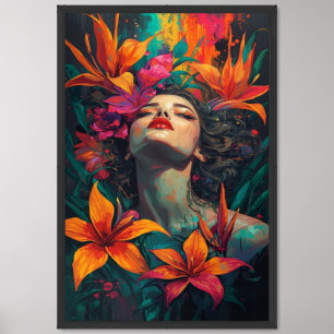 Exotic Floral Dream Woman Portrait Art Framed Art