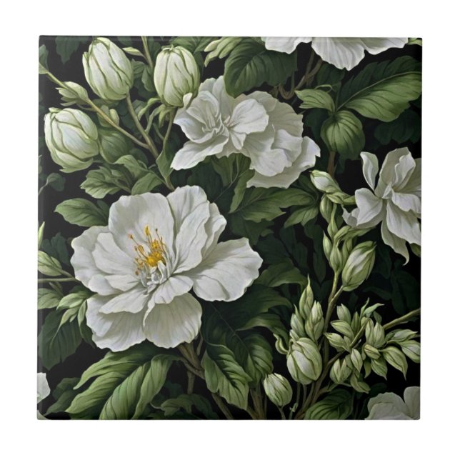 Exotic Floral Elegance: Evoke the Enchantment Ceramic Tile (Front)