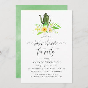 Exotic Floral Frangipani Baby Shower Tea Party Invitation