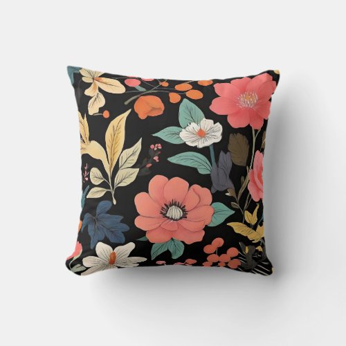 Exotic Floral in a Retro Botanical Throw Pillow