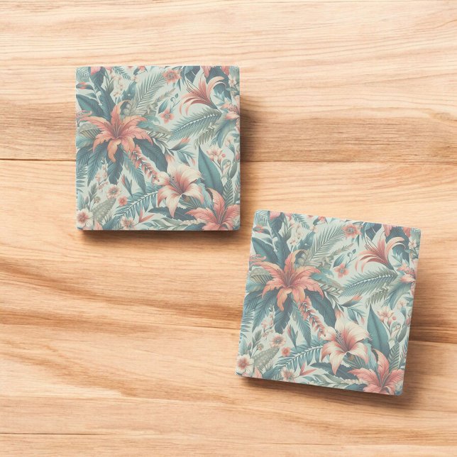 Exotic Floral Pattern Elegant Tropical Palm Leaves Stone Coaster (Creator Uploaded)
