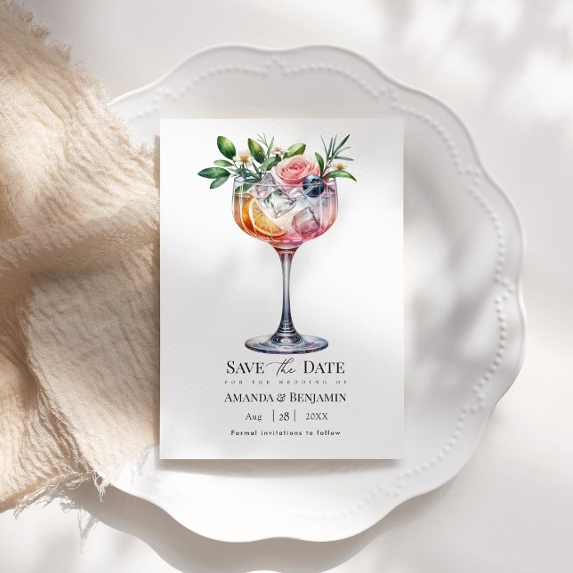 Exotic Floral Pink Cocktail Destination Wedding Save The Date (Exotic Floral Pink Cocktail Destination Wedding Save The Date)