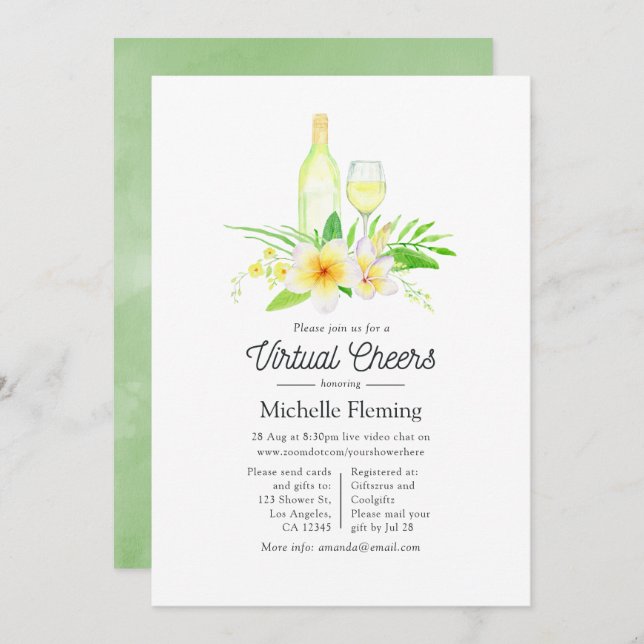 Exotic Floral Wine Toasting Virtual Shower Invitation (Front/Back)